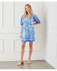 Printed Puff Sleeve Peasant Dress