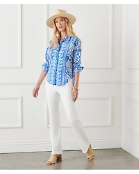 Ruched Sleeve Paisley Print Shirt
