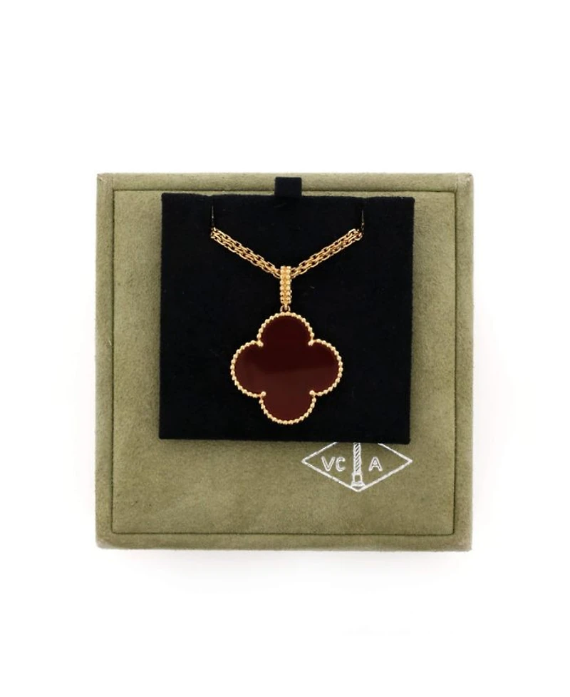 Magic Alhambra Pendant Long Necklace 18K Gold and Carnelian