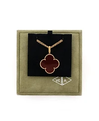Magic Alhambra Pendant Long Necklace 18K Gold and Carnelian