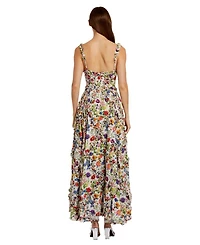 Ruffle Floral Sweetheart Neck Gown