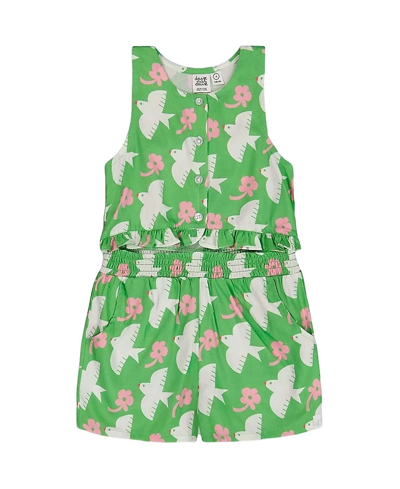 Deux par Deux Girls' Printed Romper with Frills - Little Kid