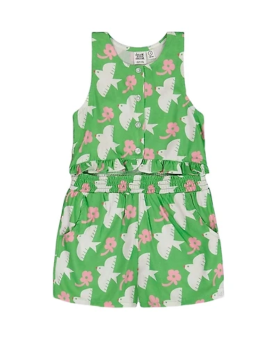 Deux par Deux Girls' Printed Romper with Frills - Little Kid