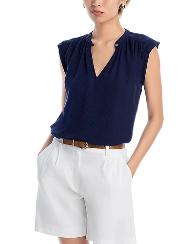 Bella Dahl Shirred Cap Sleeve V Neck Top