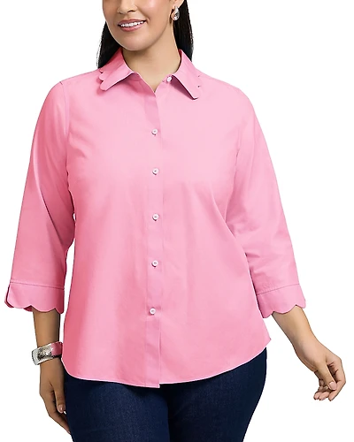 Foxcroft Plus Gwen Three Quarter Sleeve Pinpoint Oxford Shirt