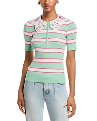 Removable Lace Collar Ribbed Knit Top