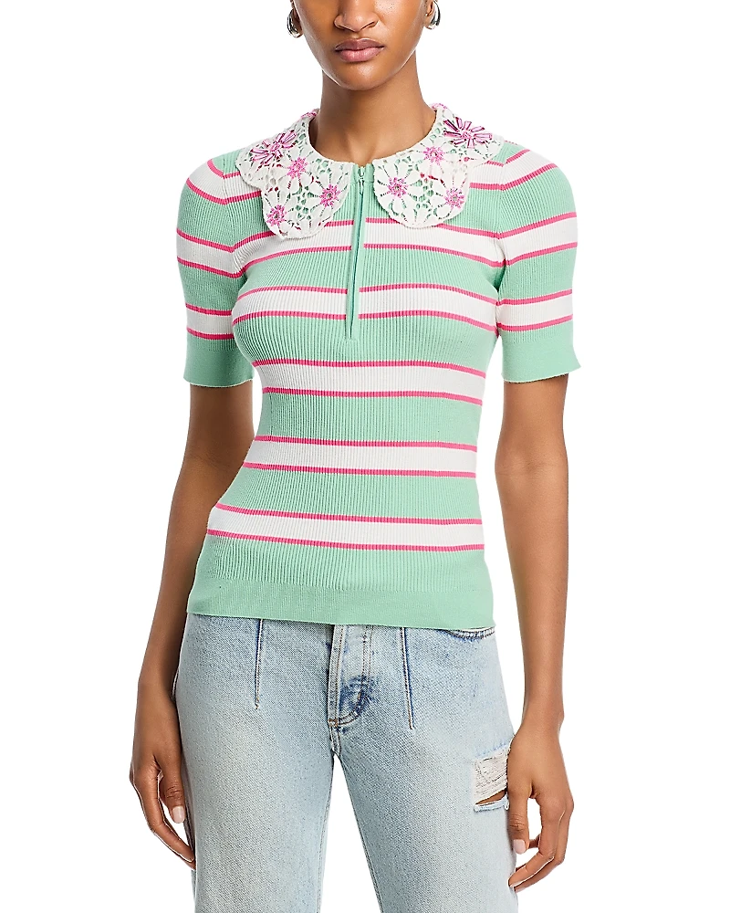 Essentiel Antwerp Removable Lace Collar Ribbed Knit Top