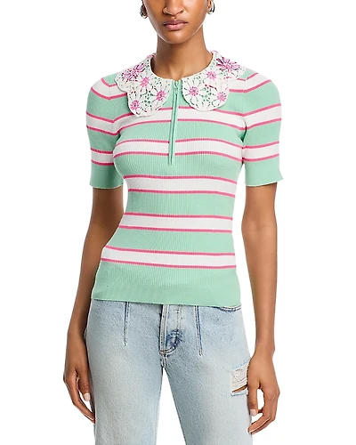 Essentiel Antwerp Removable Lace Collar Ribbed Knit Top