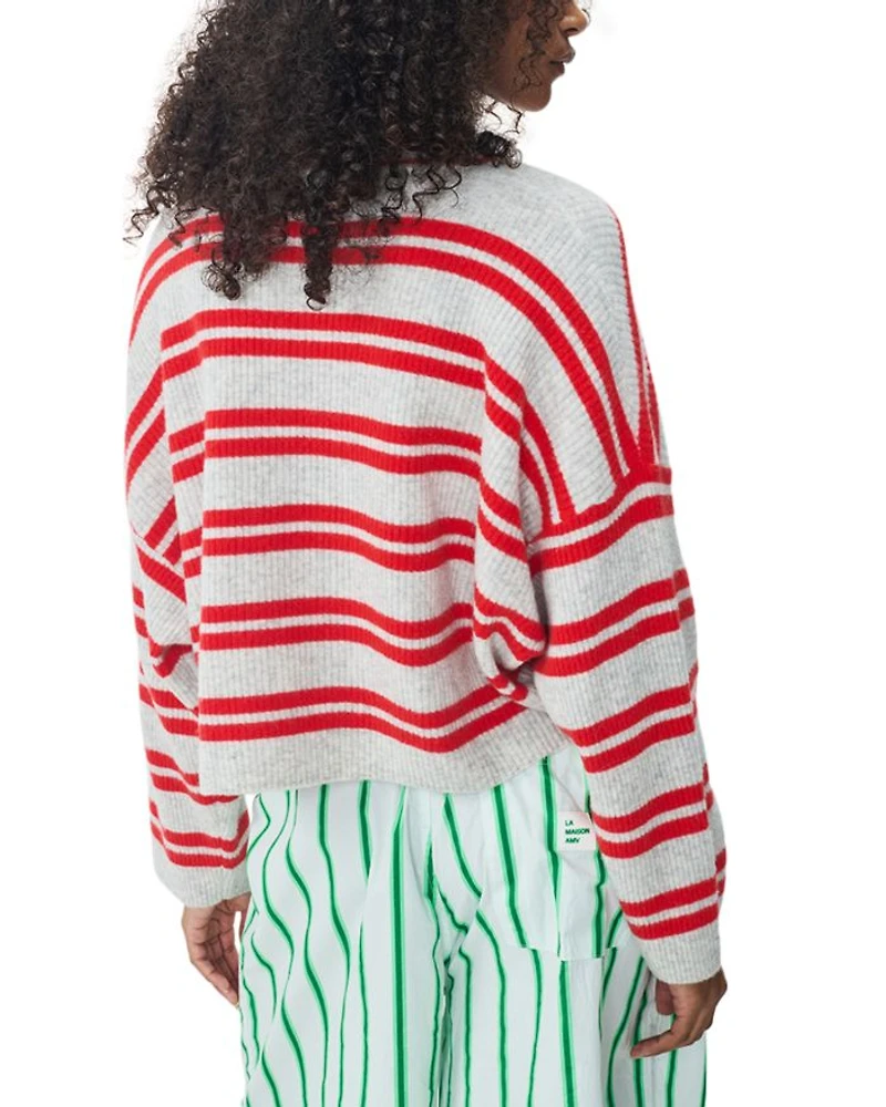 Cropped Striped Wool Sweater