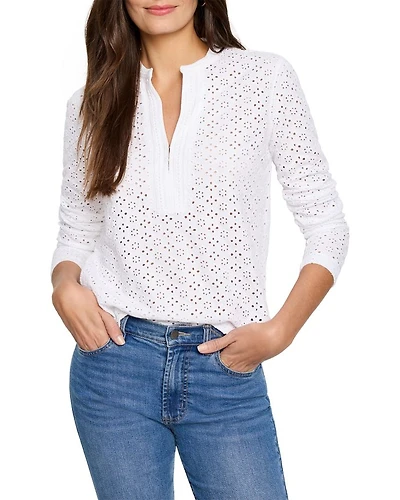 Knit Eyelet Split Neck Top