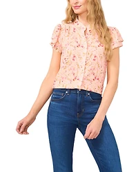 Floral Double Flutter Short Sleeve Top