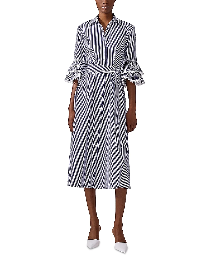 Carolina Herrera Tiered Ruffle Sleeve Cotton Shirt Dress