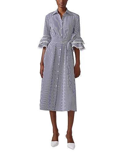 Carolina Herrera Tiered Ruffle Sleeve Cotton Shirt Dress