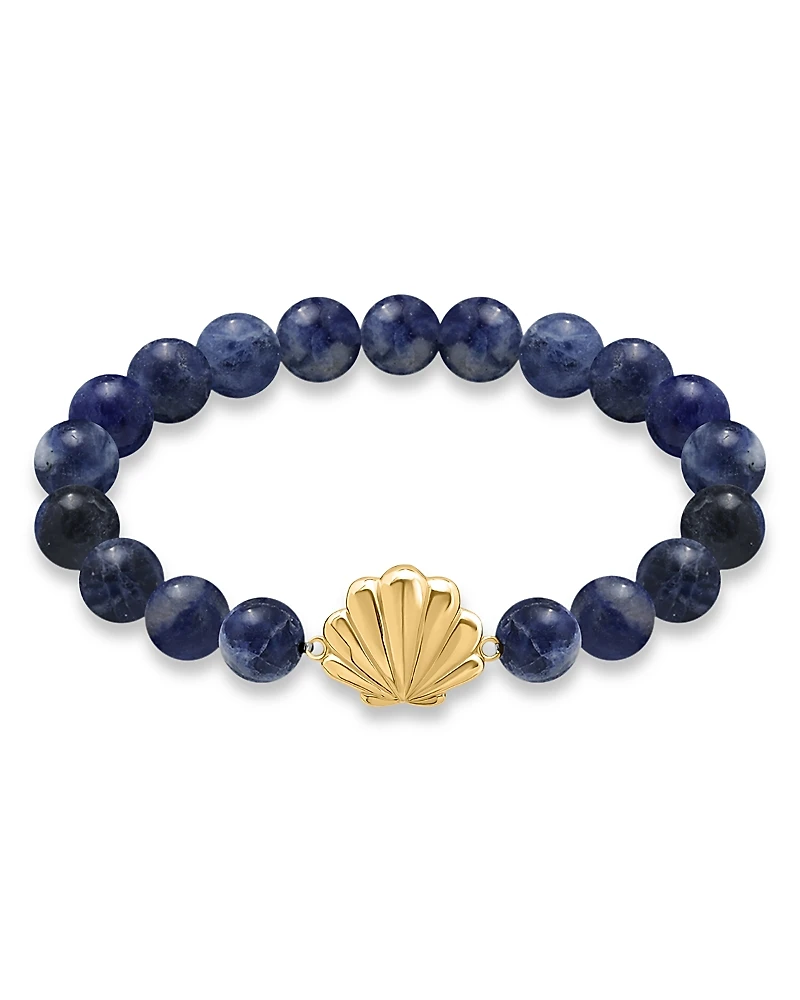 Aqua Clam Shell Charm Gemstone Beaded Stretch Bracelet