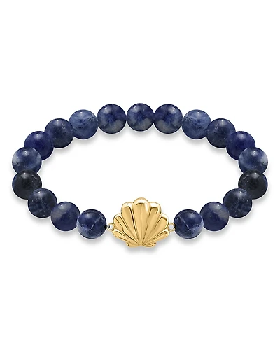 Aqua Clam Shell Charm Gemstone Beaded Stretch Bracelet