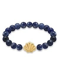 Aqua Clam Shell Charm Gemstone Beaded Stretch Bracelet