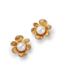 Bloomingdale's Fine Collection Freshwater Pearl & Diamond Flower Stud Earrings