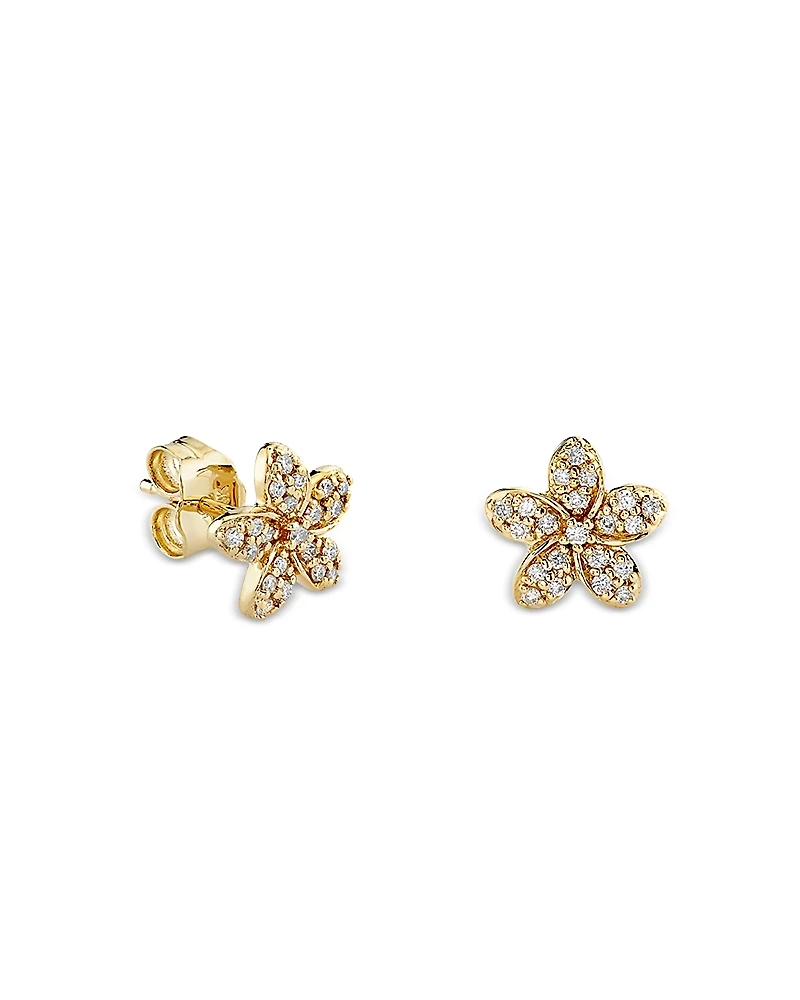 Sydney Evan 14K Yellow Gold Diamond Flower Stud Earrings