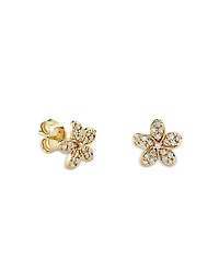 Sydney Evan 14K Yellow Gold Diamond Flower Stud Earrings