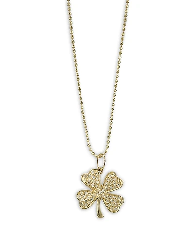 Sydney Evan 14K Yellow Gold Diamond Pave Clover Pendant Necklace, 18