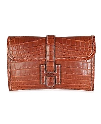 Pre-Owned HERMES Fauve Crocodile Niloticus Lisse Jige Clutch Exotic Handbag