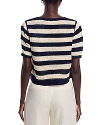Striped Short Sleeve Pullover Sweater
