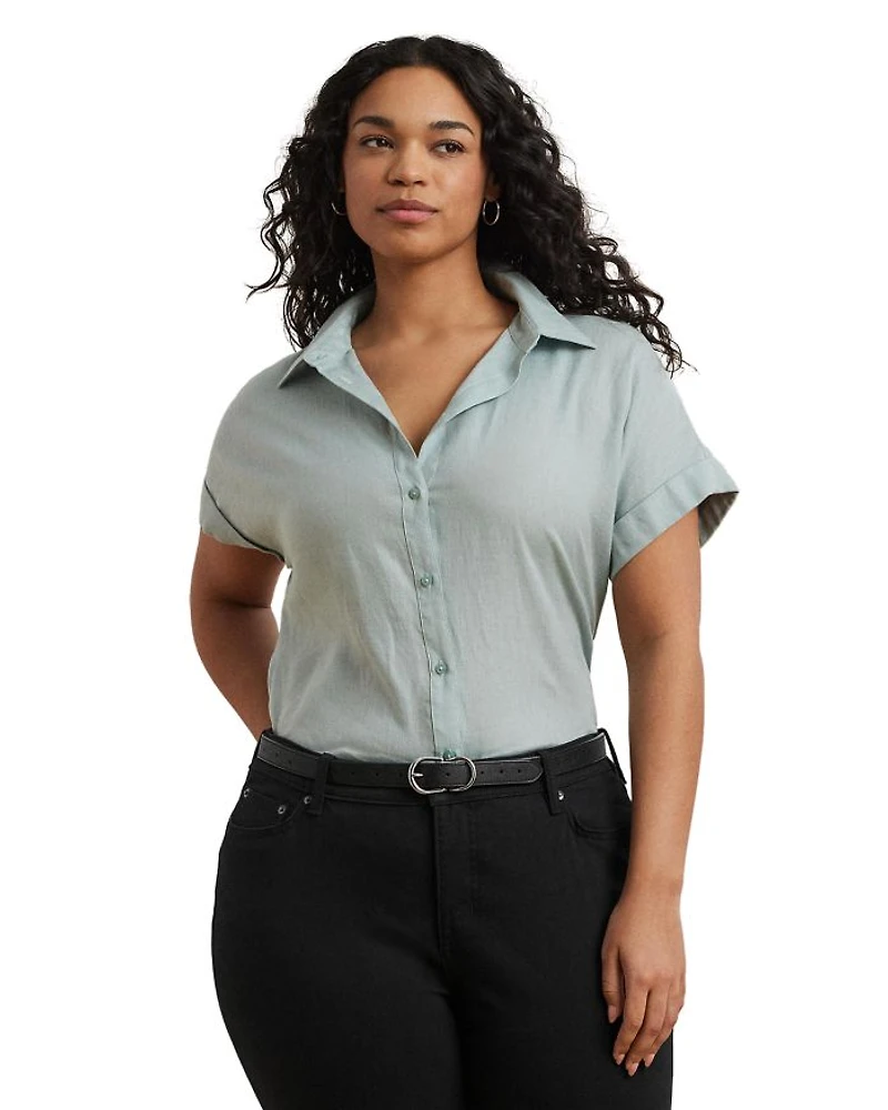 Plus Short Sleeve Button Up Shirt
