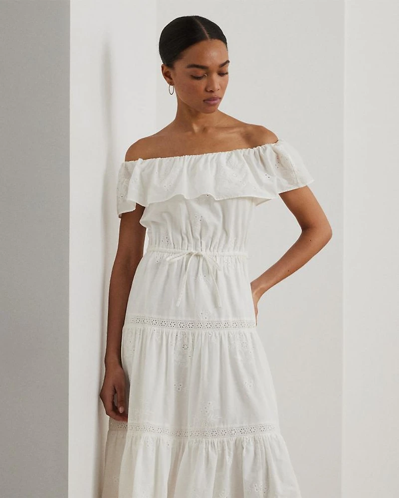 Cotton Off The Shoulder Tiered Dress