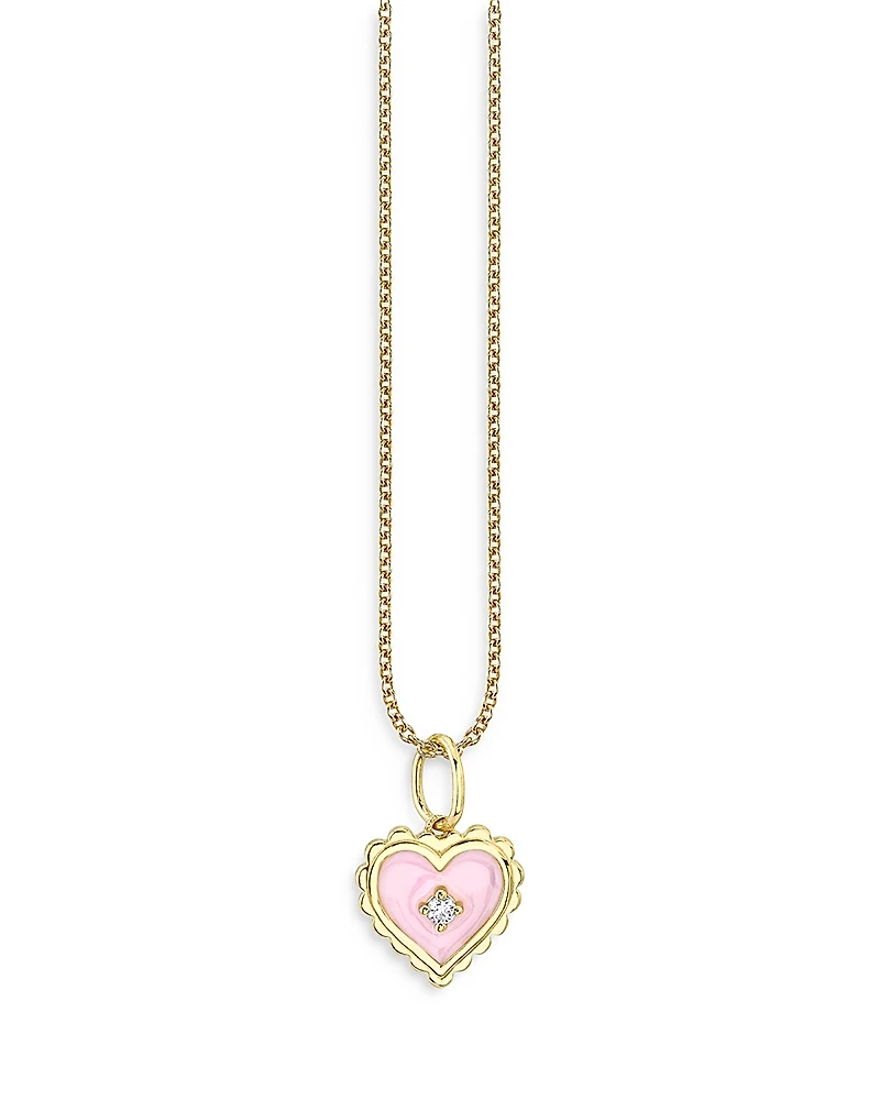 Sydney Evan 14K Yellow Gold Diamond Accent Pink Enamel Heart Pendant Necklace, 18