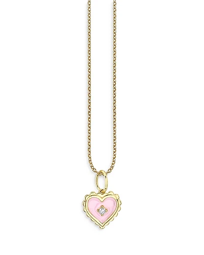 Sydney Evan 14K Yellow Gold Diamond Accent Pink Enamel Heart Pendant Necklace, 18