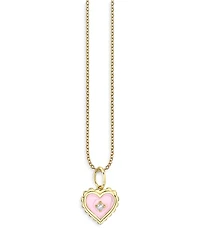 Sydney Evan 14K Yellow Gold Diamond Accent Pink Enamel Heart Pendant Necklace, 18