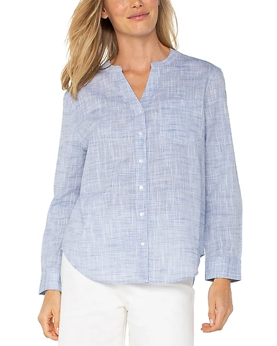 Liverpool Los Angeles Long Sleeve Button Front Woven Top