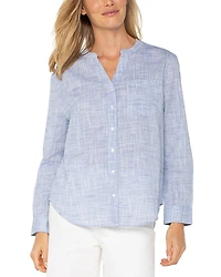 Liverpool Los Angeles Long Sleeve Button Front Woven Top