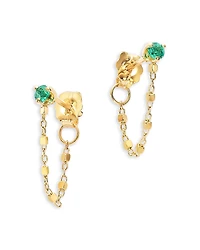 Zoe Chicco 14K Yellow Gold Emerald Gemstones Square Bead Chain Earrings
