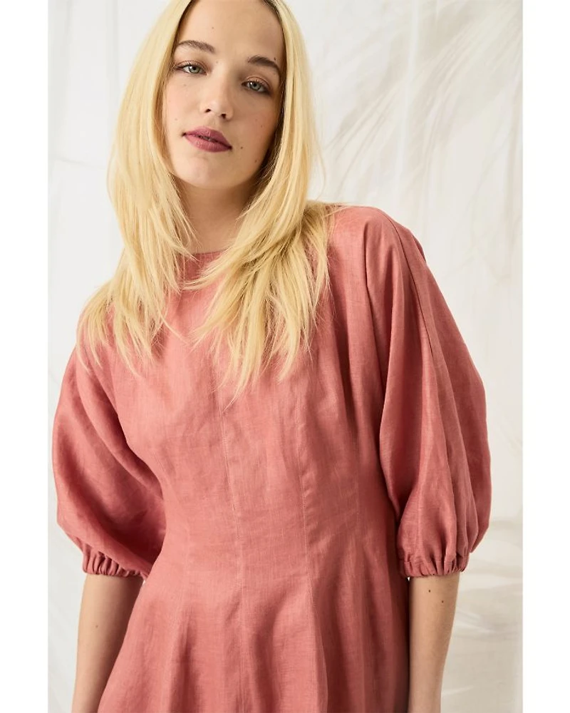 Linen Long Sleeve Mini Dress