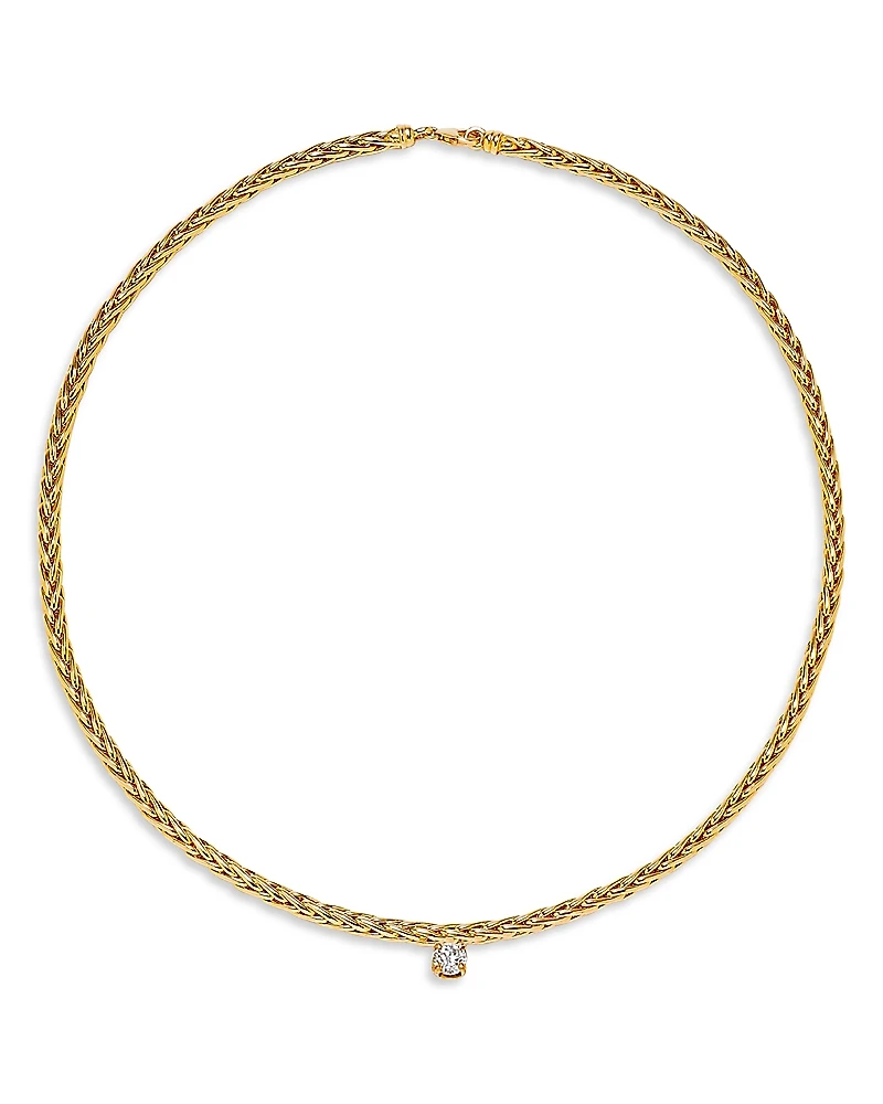 Yvonne Leon 18K White & Yellow Gold Collier Palmier Flottant Diamond Solitaire Collar Necklace, 17.71