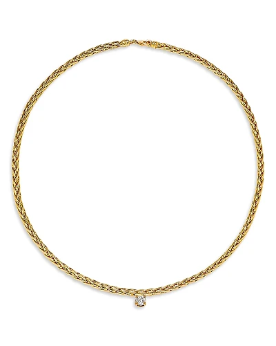 Yvonne Leon 18K White & Yellow Gold Collier Palmier Flottant Diamond Solitaire Collar Necklace, 17.71