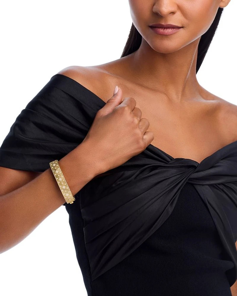 18K Yellow Gold Venetian Princess Diamond Square Bangle Bracelet