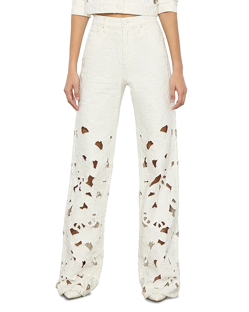 Alice and Olivia Weezy High Rise Embroidered Eyelet Pants