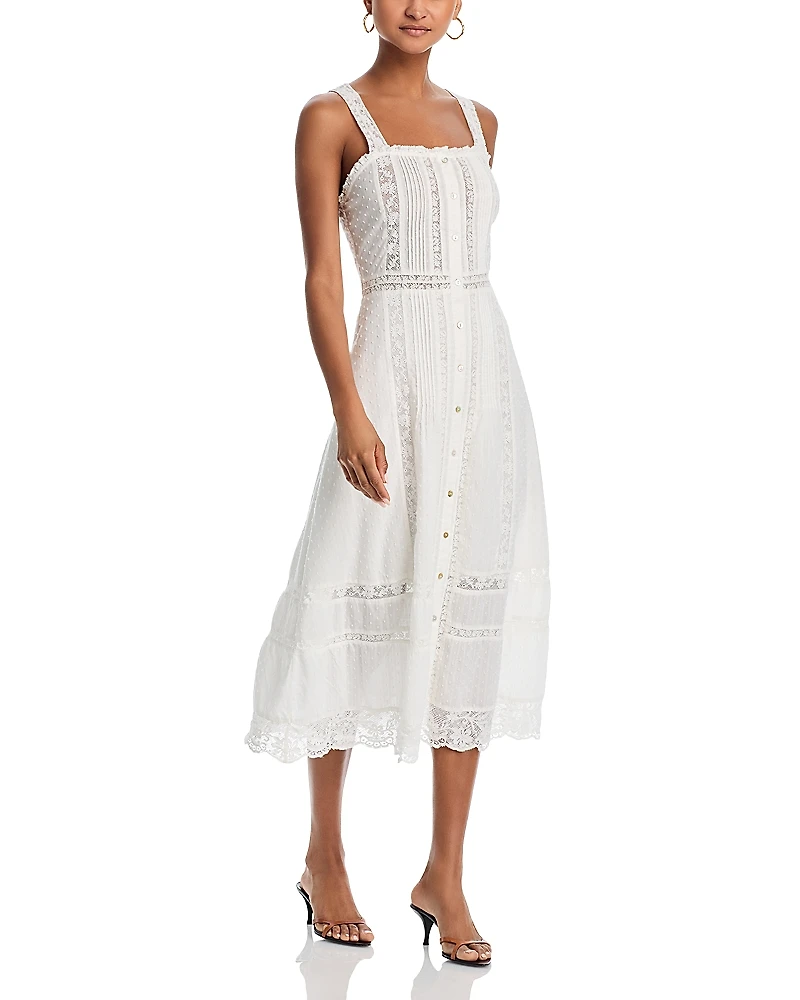 LoveShackFancy Judalon Lace Button Front Midi Dress