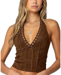 Edikted Sloane Faux Suede Halter Top