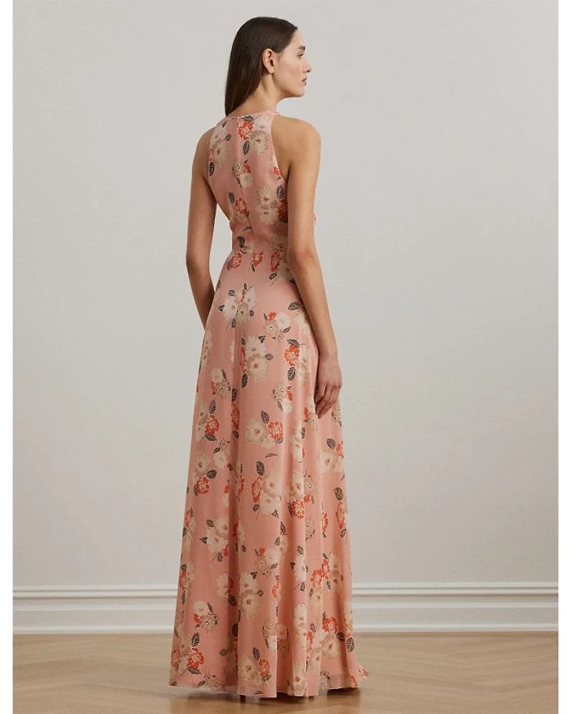 Floral Ruffle Trim Georgette Gown