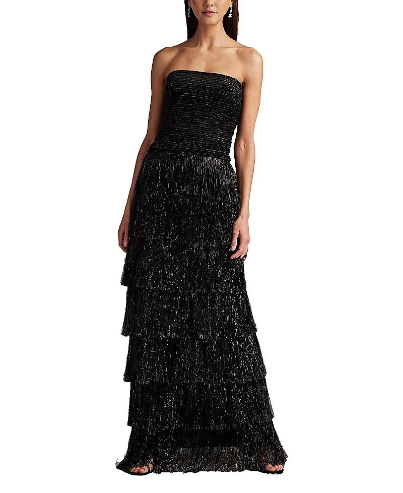 Tadashi Shoji Shania Sequin Velvet Fringe Gown