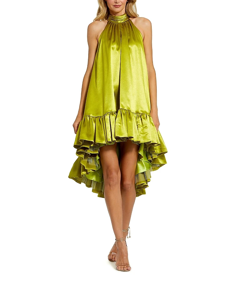 Mac Duggal High Neck Satin Mini Dress with Keyhole