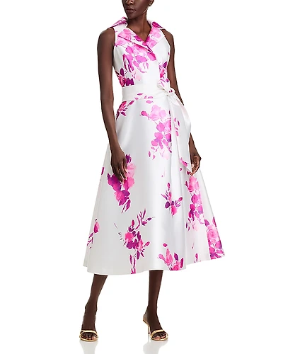 Teri Jon by Rickie Freeman Pique Mikado Floral Dress