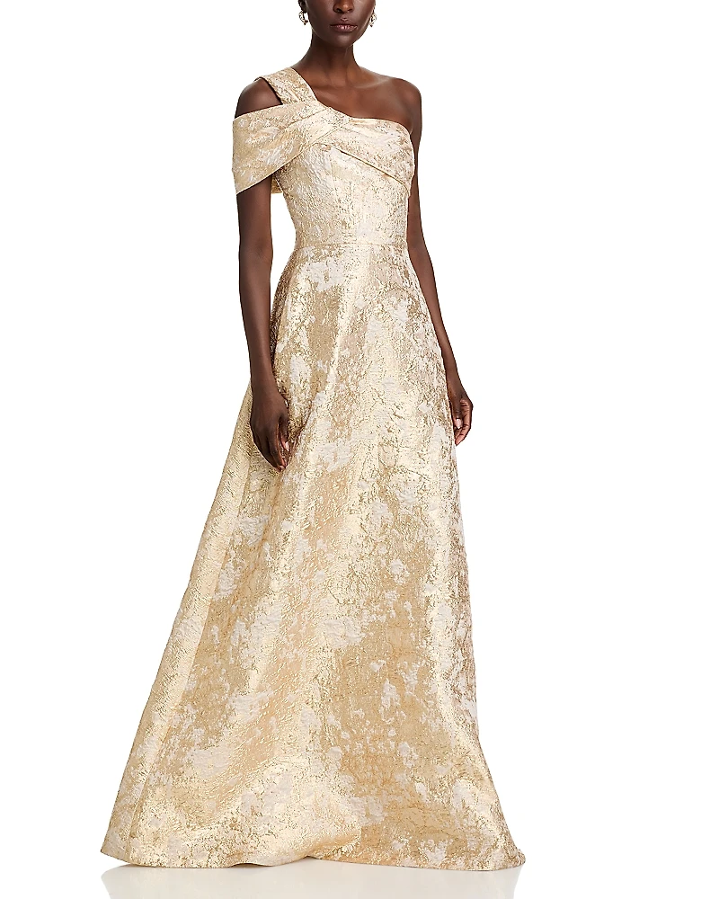Teri Jon by Rickie Freeman Metallic Jacquard Gown