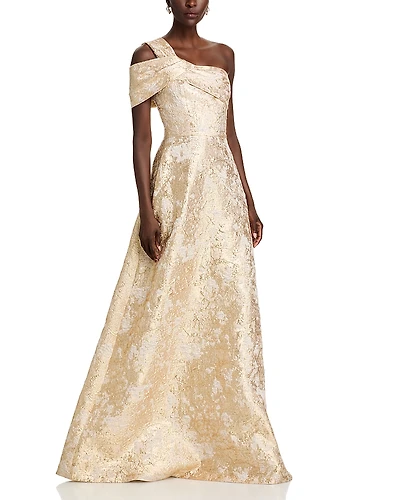 Teri Jon by Rickie Freeman Metallic Jacquard Gown