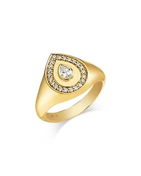 Pear Halo Lab Grown Diamond Signet Ring in 14K Yellow Gold, 0.4 tcw