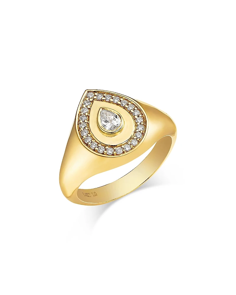 Moon & Meadow Pear Halo Lab Grown Diamond Signet Ring