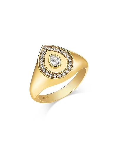 Moon & Meadow Pear Halo Lab Grown Diamond Signet Ring